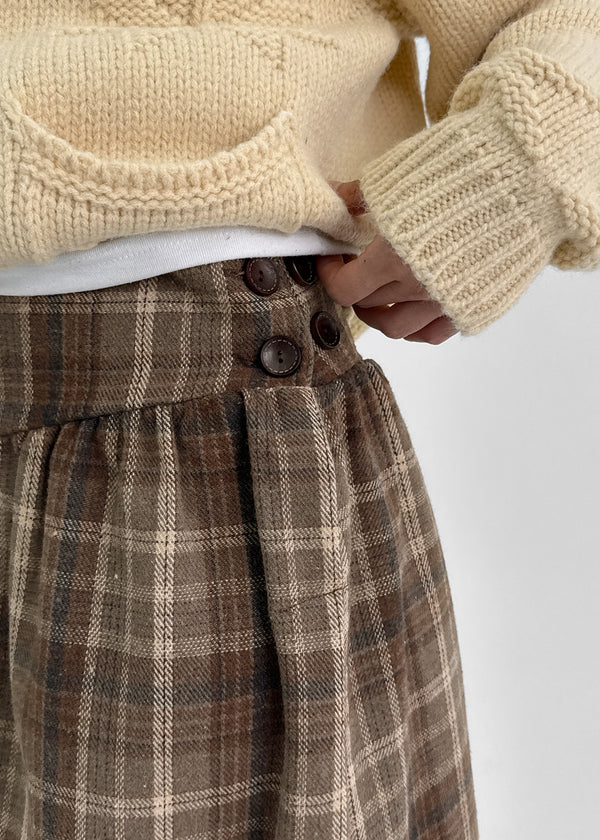 Le Gem Check Pleated Midi Skirt (50% Wool)