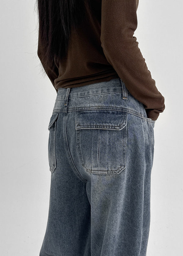 Denew Back Pocket Wide Denim Pants