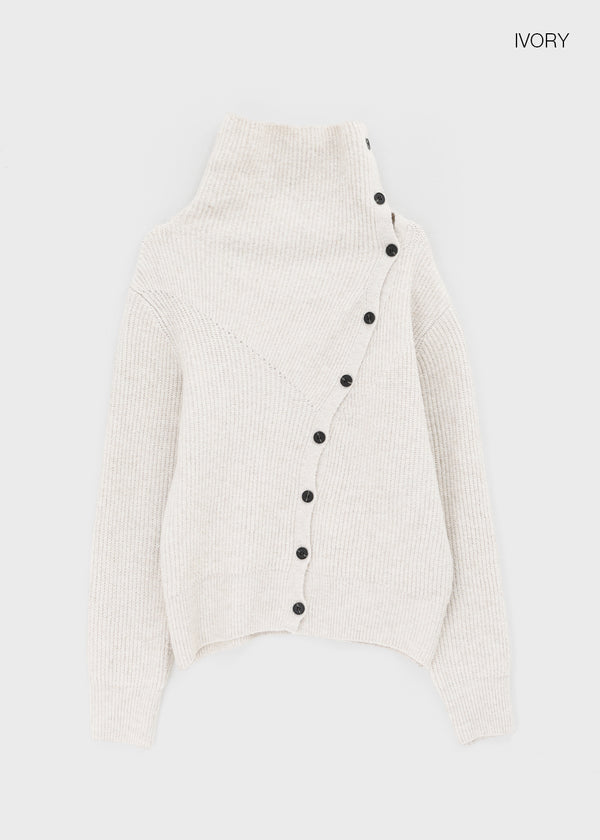 Tetoni Unbalanced Button Knit Cardigan (50% Wool)
