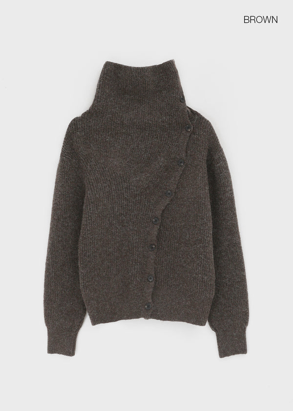 Tetoni Unbalanced Button Knit Cardigan (50% Wool)