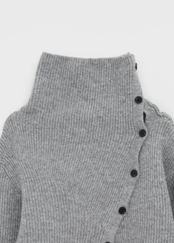 Tetoni Unbalanced Button Knit Cardigan (50% Wool)