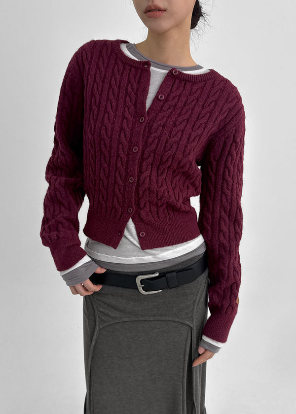 Poilot Cable Wool Knit Cardigan