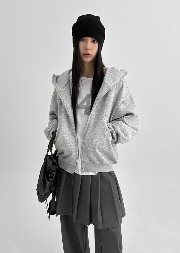 Storms Stud High Neck Hooded Zip-up