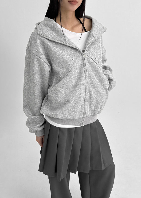 Storms Stud High Neck Hooded Zip-up