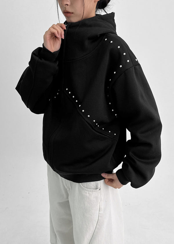 Storms Stud High Neck Hooded Zip-up