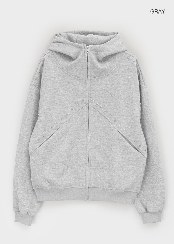 Storms Stud High Neck Hooded Zip-up