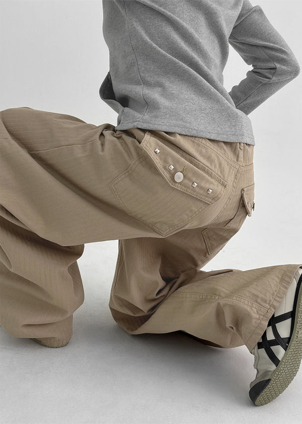 Felnu Stripe Studded Balloon Cotton Pants