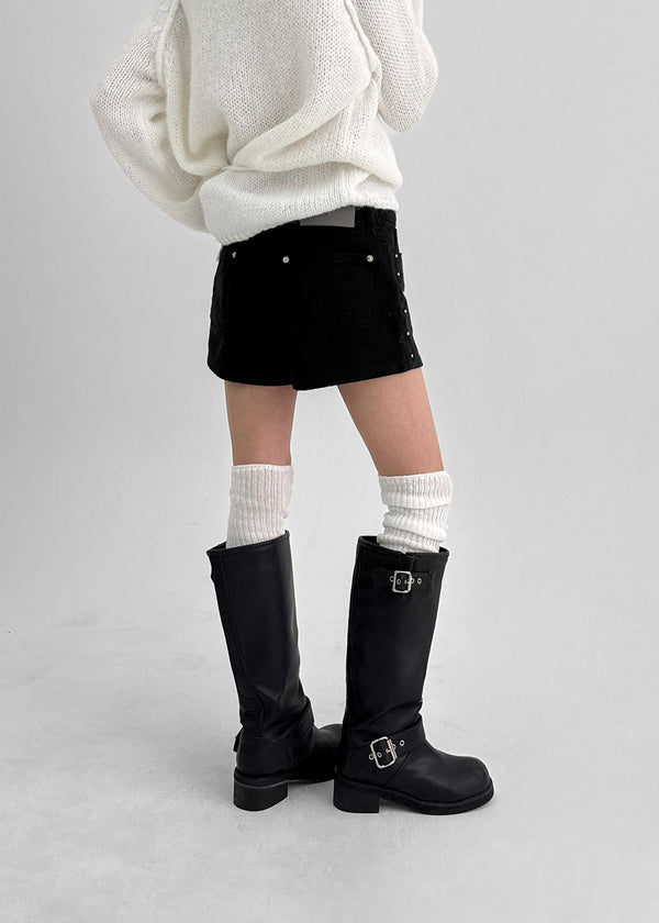 Violet Studded Cotton Shorts