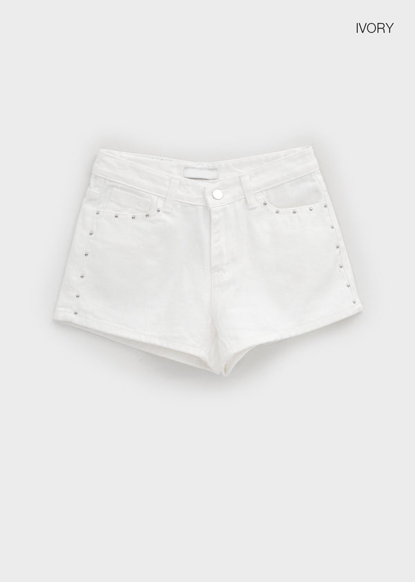 Violet Studded Cotton Shorts