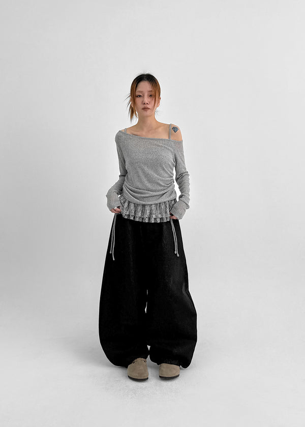 Benem Non-fade Raw Denim Balloon Back Banding Denim Pants