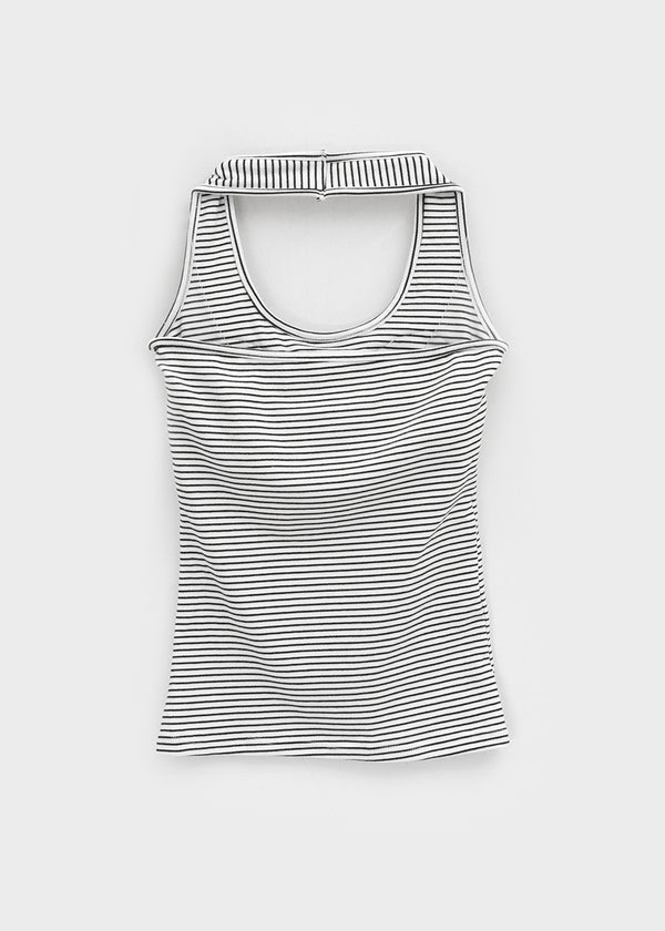 Cottle Peach Fleece Striped Halter Sleeveless (built-in Cap)