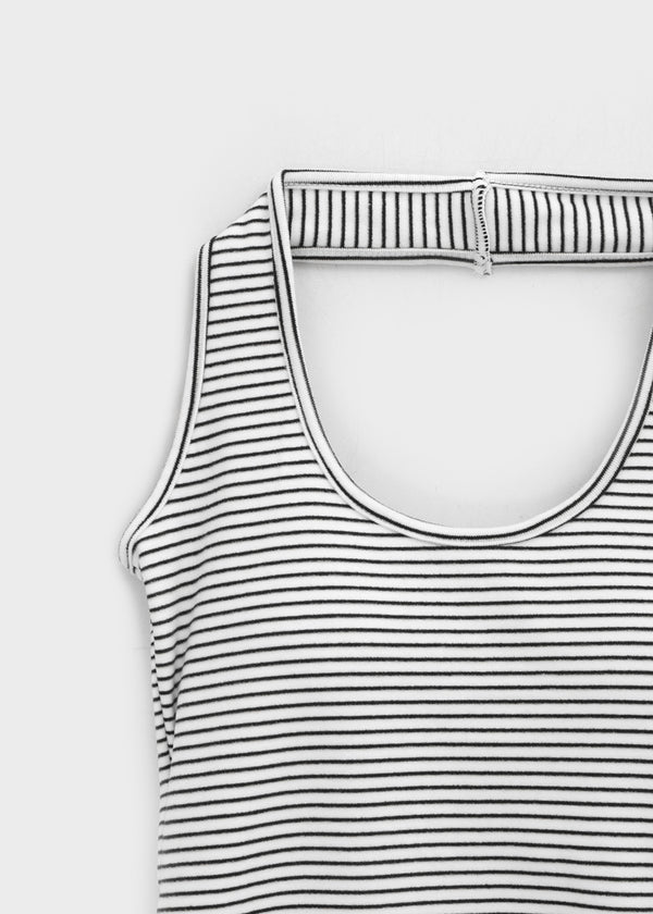 Cottle Peach Fleece Striped Halter Sleeveless (built-in Cap)