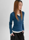 Penic Henley Neck Fleece Ribbed Long Sleeve Tee
