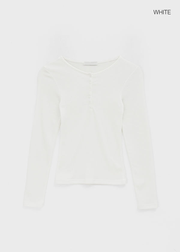 Penic Henley Neck Fleece Ribbed Long Sleeve Tee