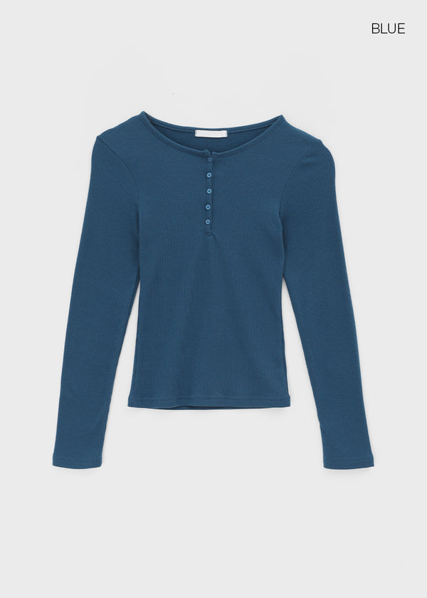 Penic Henley Neck Fleece Ribbed Long Sleeve Tee