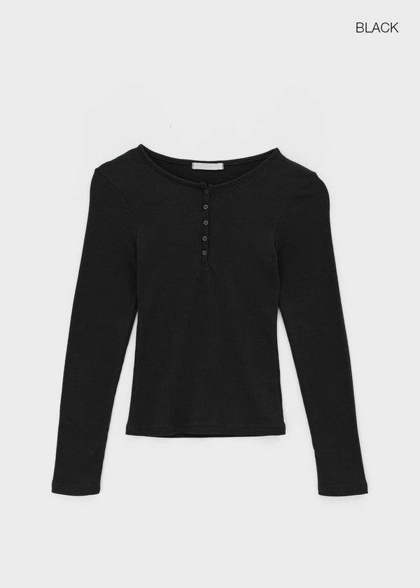 Penic Henley Neck Fleece Ribbed Long Sleeve Tee