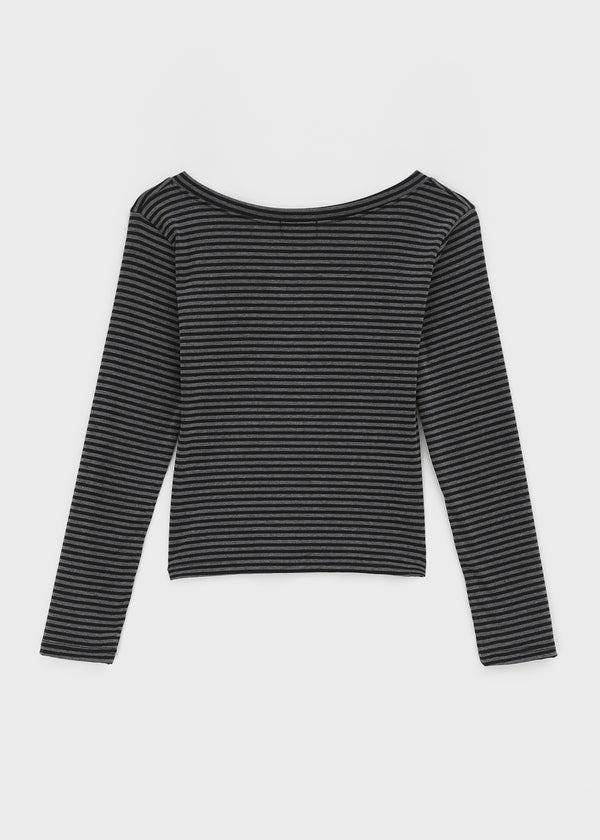 Latodi Striped Button V-neck Long Sleeve T-shirt