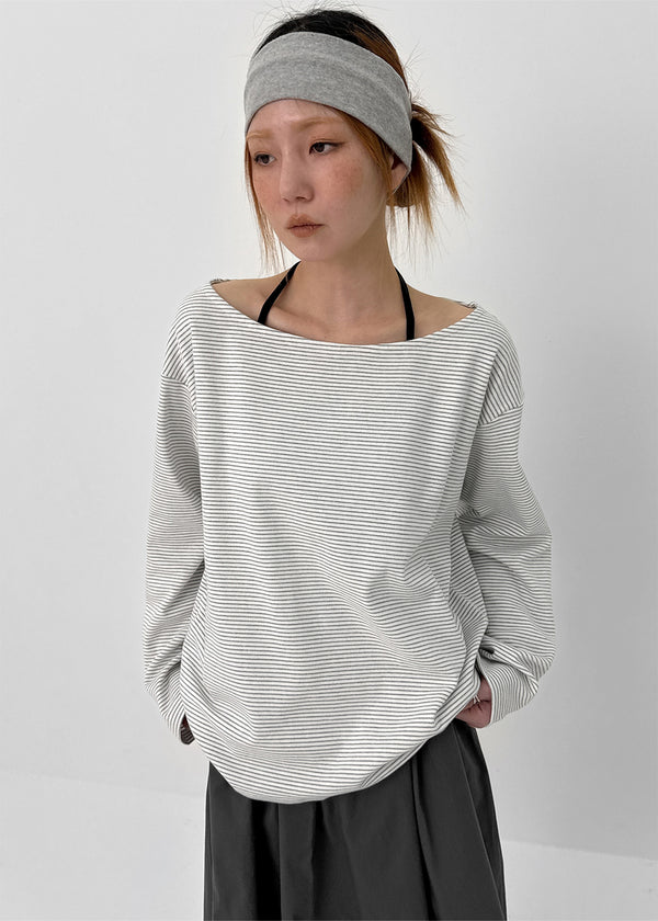 [MADE] Koyu Stripe Boat Neck Long Sleeve T-Shirt