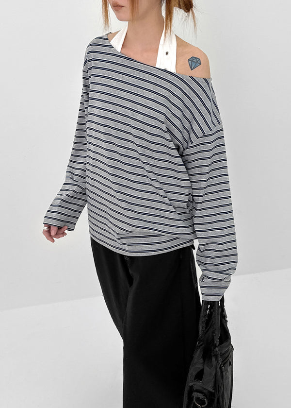 [MADE] Koyu Stripe Boat Neck Long Sleeve T-Shirt