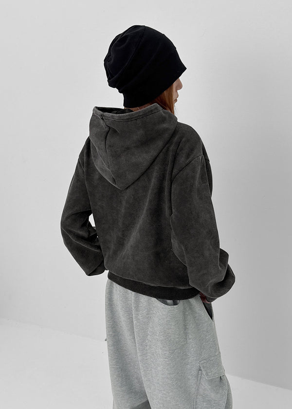 Dinte Diagonal High-neck Washed Hooded Zip-up