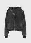 Dinte Diagonal High-neck Washed Hooded Zip-up