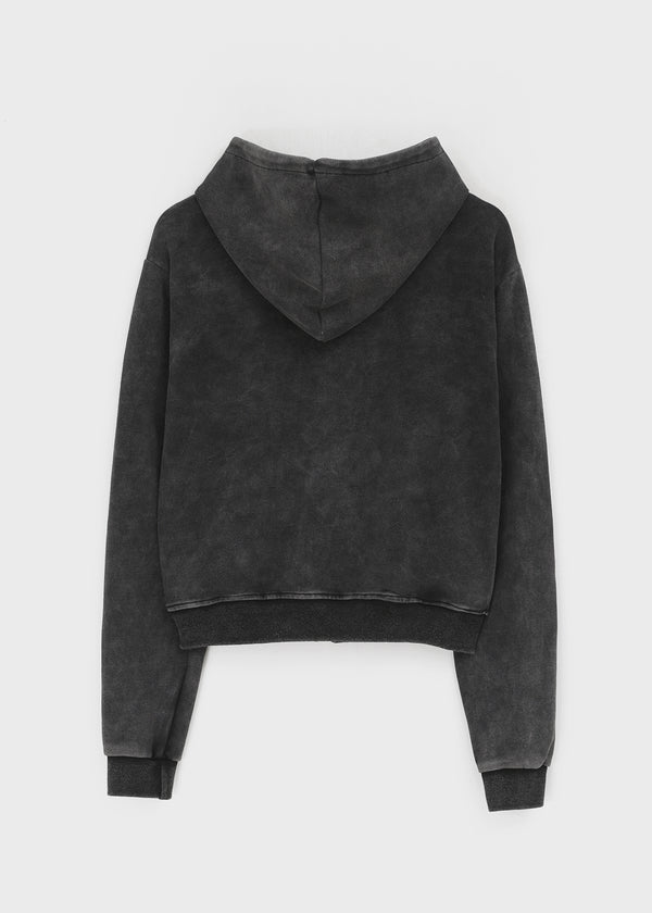 Dinte Diagonal High-neck Washed Hooded Zip-up