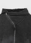 Dinte Diagonal High-neck Washed Hooded Zip-up