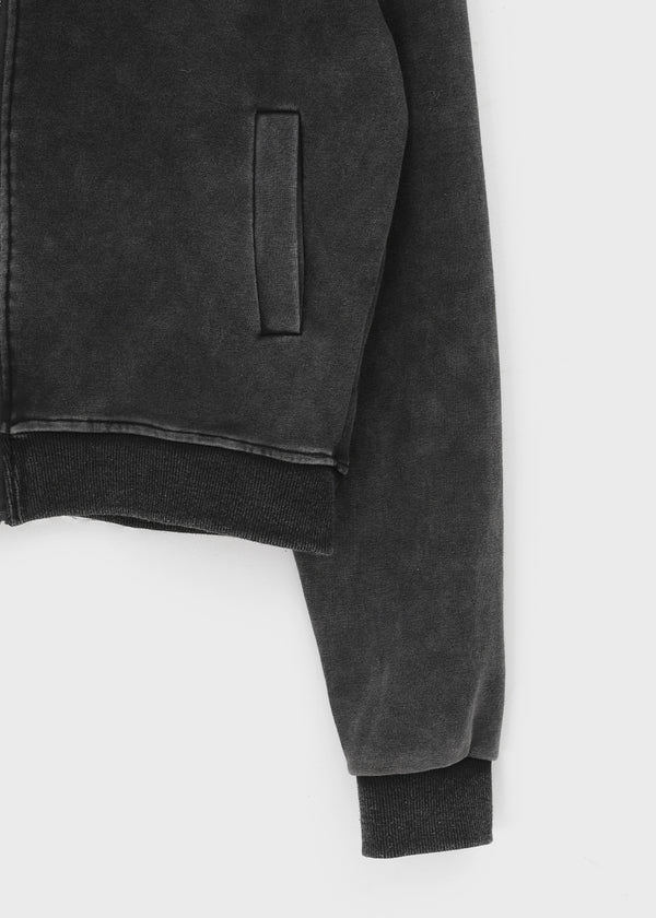 Dinte Diagonal High-neck Washed Hooded Zip-up