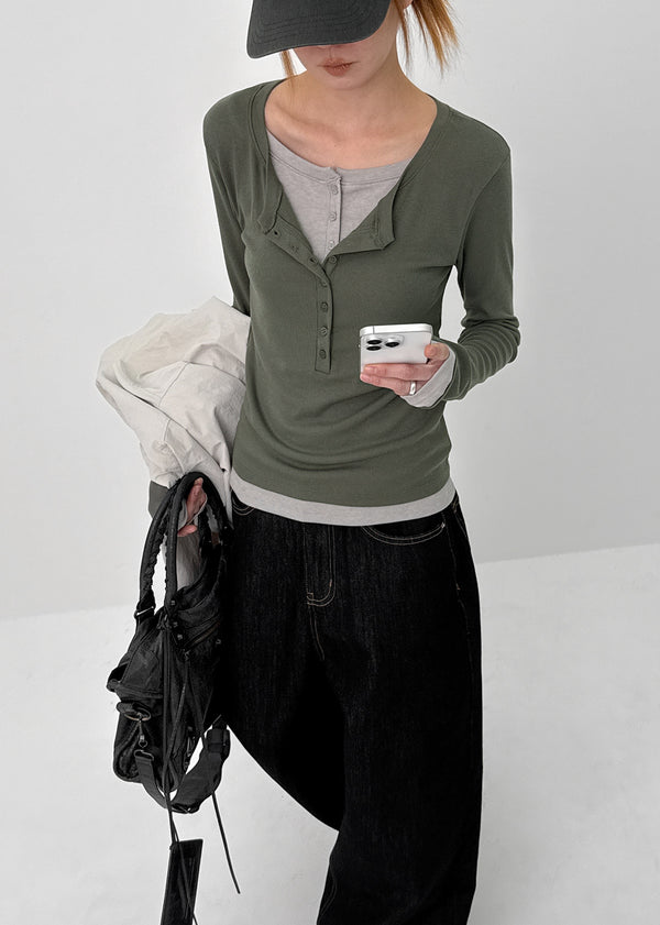 [MADE] Yuriae Layered Henley Long-Sleeve Tee