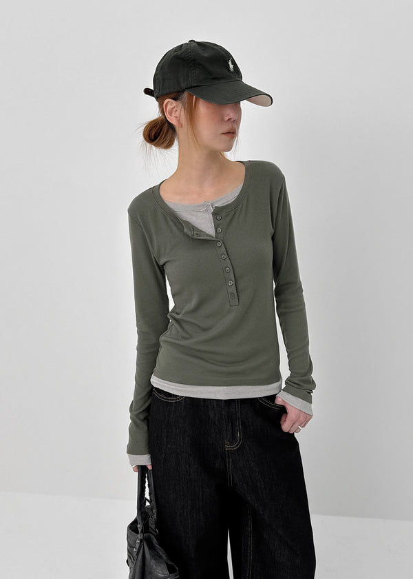 [MADE] Yuriae Layered Henley Long-Sleeve Tee