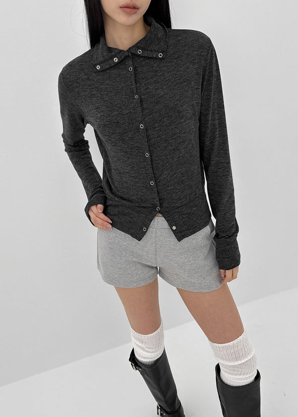 Longle High-neck Eyelet Cardigan