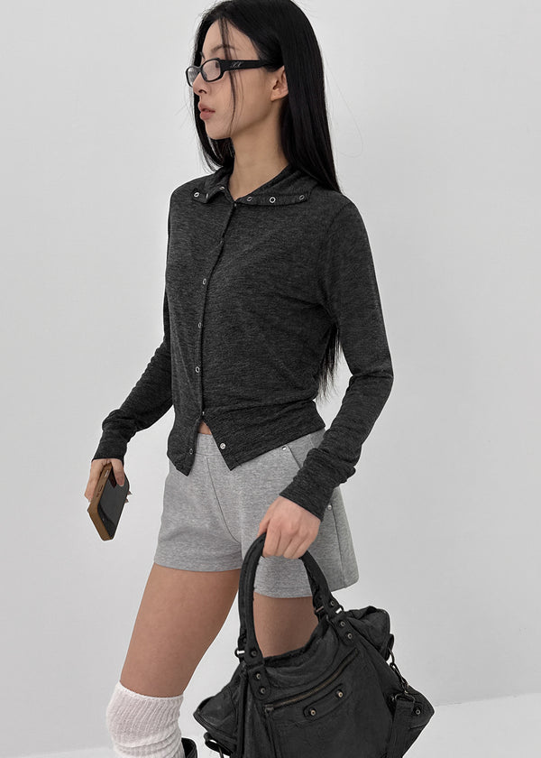 Longle High-neck Eyelet Cardigan