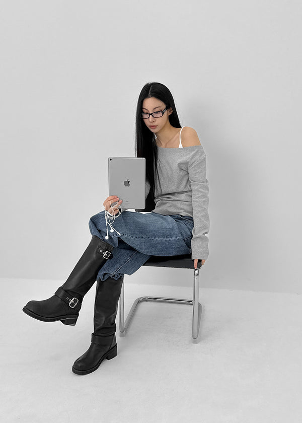 Damong Folding Wide Denim Pants