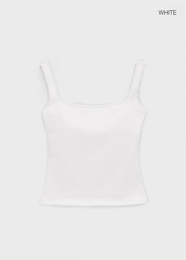 [B-BASIC] Basic Cotton Span Square Neck Sleeveless (Built-in Cap)
