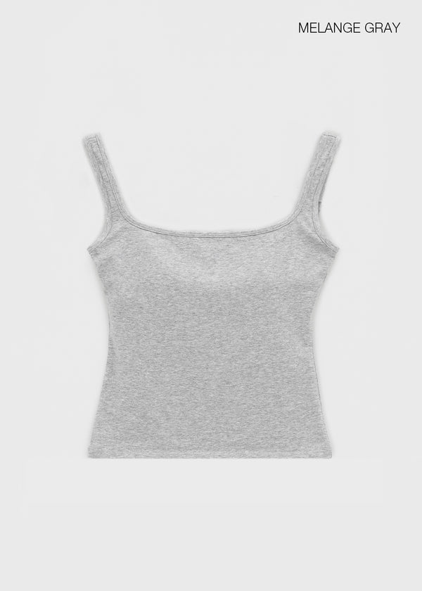 [B-BASIC] Basic Cotton Span Square Neck Sleeveless (Built-in Cap)