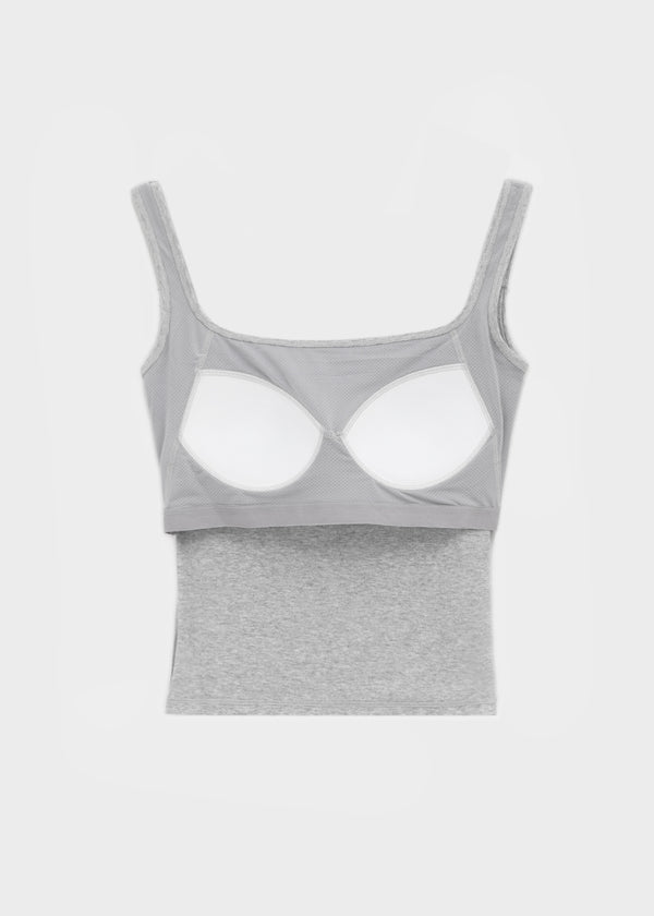 [B-BASIC] Basic Cotton Span Square Neck Sleeveless (Built-in Cap)