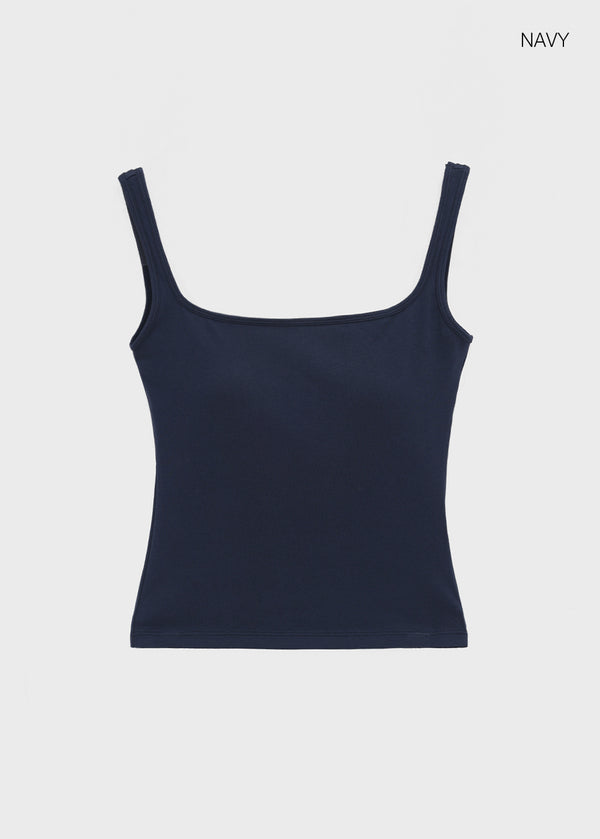 [B-BASIC] Basic Cotton Span Square Neck Sleeveless (Built-in Cap)