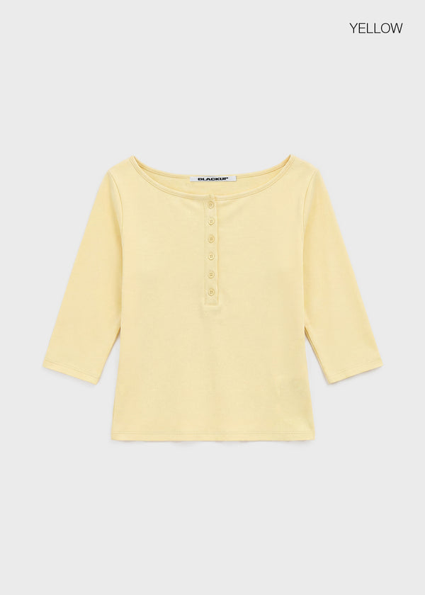 [B-BASIC] Tension Standard Henley Neck 3/4 Sleeve T-shirt (2size)