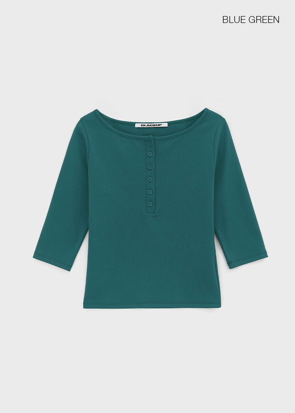 [B-BASIC] Tension Standard Henley Neck 3/4 Sleeve T-shirt (2size)