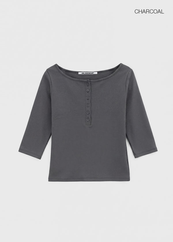 [B-BASIC] Tension Standard Henley Neck 3/4 Sleeve T-shirt (2size)