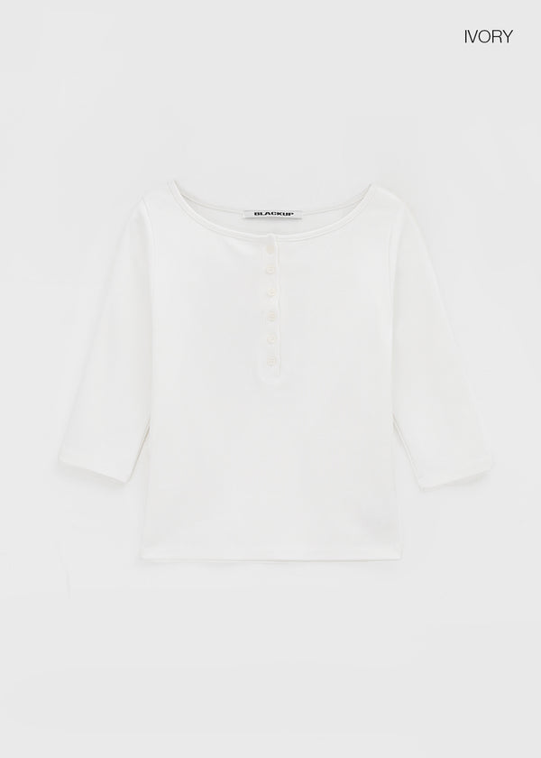 [B-BASIC] Tension Standard Henley Neck 3/4 Sleeve T-shirt (2size)