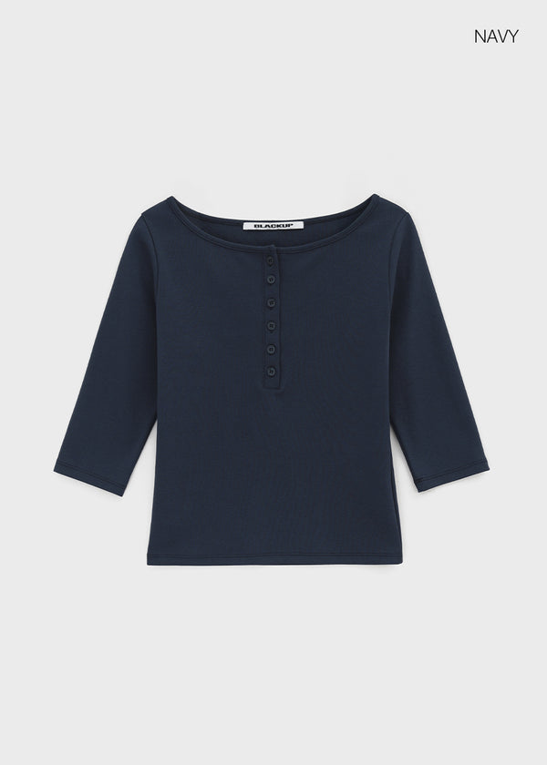 [B-BASIC] Tension Standard Henley Neck 3/4 Sleeve T-shirt (2size)