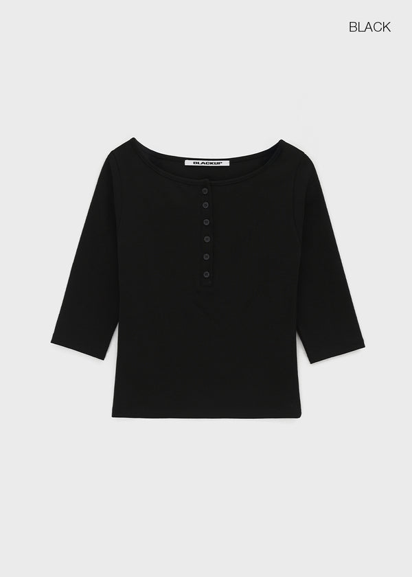 [B-BASIC] Tension Standard Henley Neck 3/4 Sleeve T-shirt (2size)