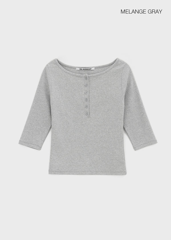 [B-BASIC] Tension Standard Henley Neck 3/4 Sleeve T-shirt (2size)