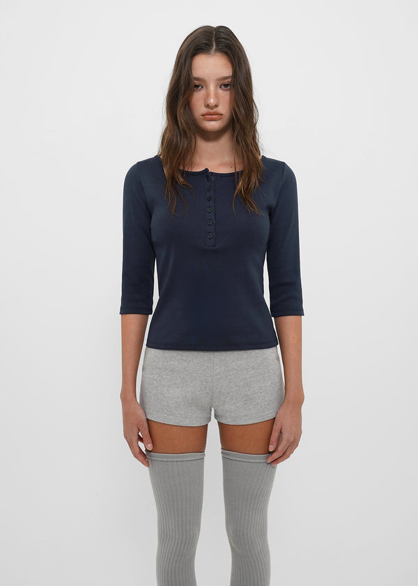 [B-BASIC] Tension Standard Henley Neck 3/4 Sleeve T-shirt (2size)