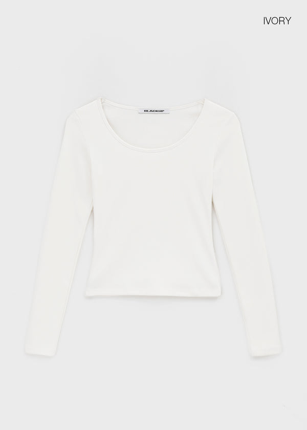 [B-BASIC] Tension Standard Slim U-Neck Long Sleeve Tee (2 SIZE)