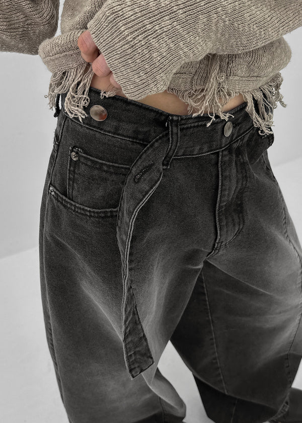 Funnuff Belt Balloon Wide Denim Pants