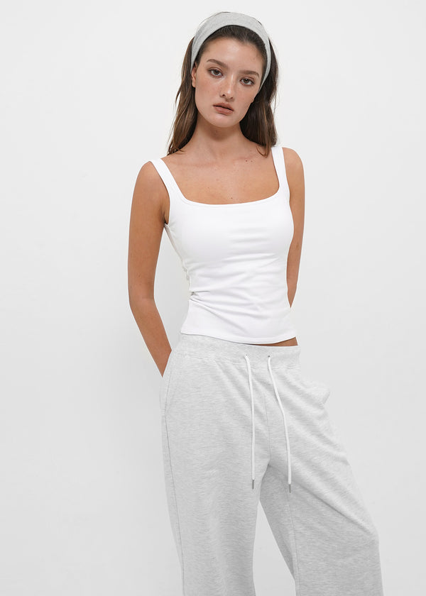 [B-BASIC] Basic Cotton Span Square Neck Sleeveless (Built-in Cap)