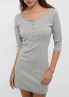 [B-BASIC] Tension Standard Henley Neck 3/4 Sleeve Mini Dress (2 SIZE)