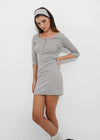 [B-BASIC] Tension Standard Henley Neck 3/4 Sleeve Mini Dress (2 SIZE)
